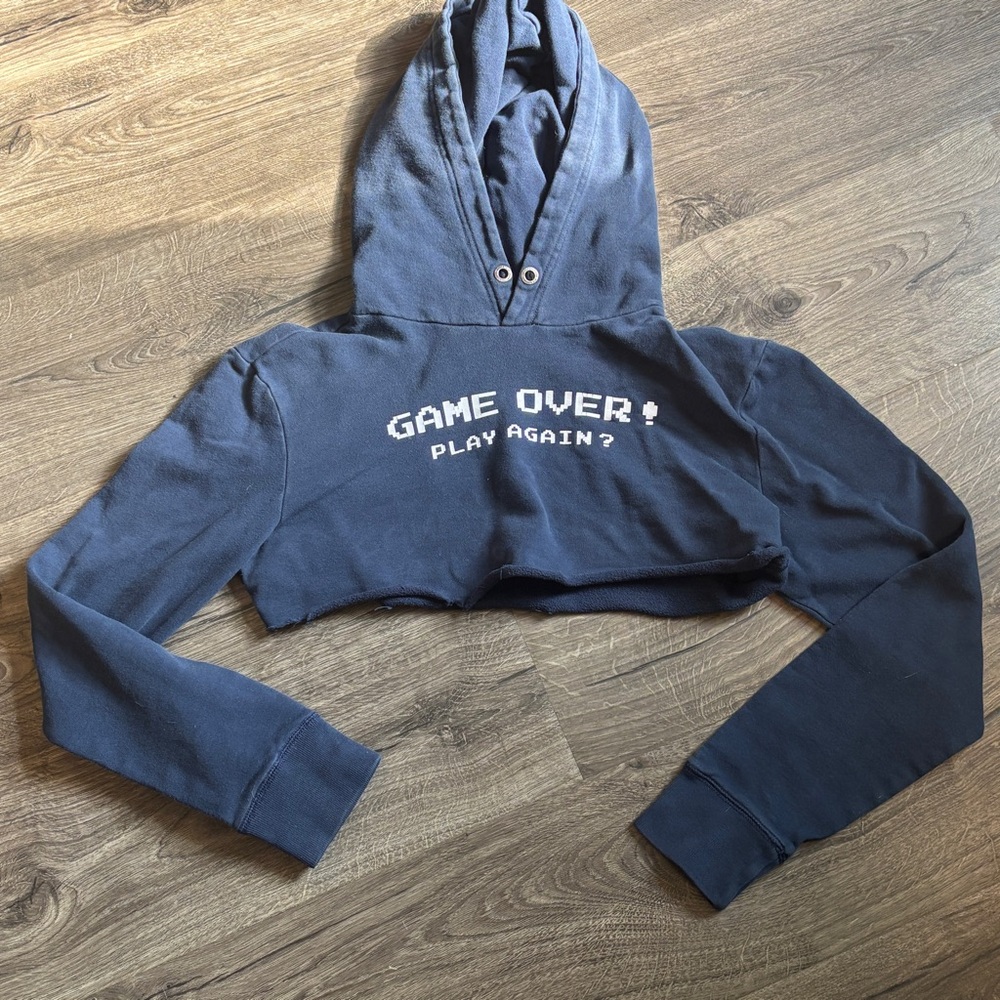Aeropostale Dark Blue 'Game Over' Cropped Hoodie